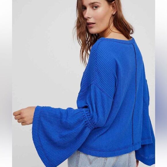 Free People Dahlia Waffle Bell Sleeve Long Sleeve Top Small - Picture 3 of 7